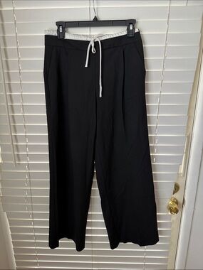 Zara Black Wide-Leg Pants with White Drawstring